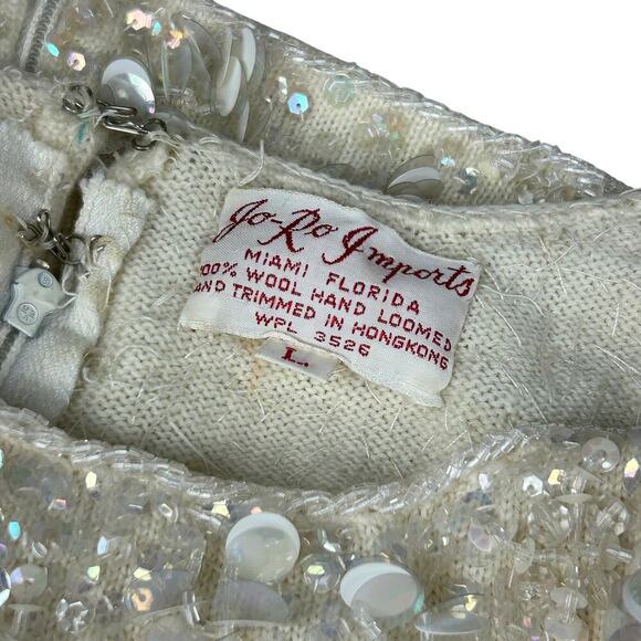 True Vintage Jo Ro Imports 1940s Cream Wool Sequin Tank Top L - Picture 6 of 6